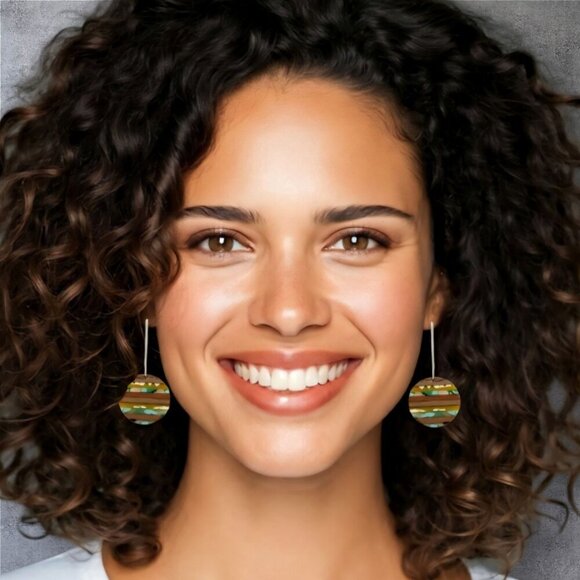 Handcrafted Wood & Resin Trendy Round Earrings With Golden Color Alloy Hooks - Picture 9 of 11